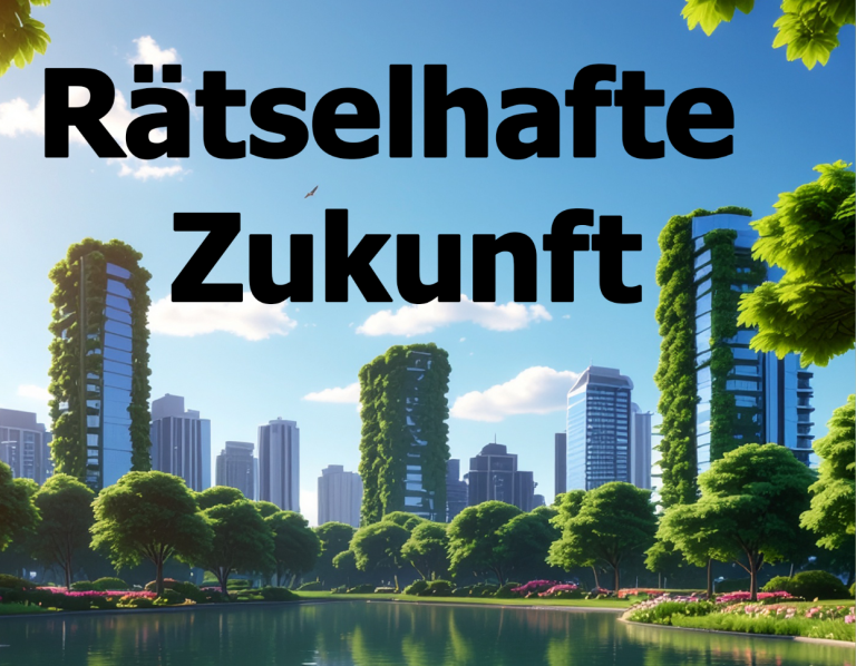 Blick auf eine grüne Wiese und den Himmel von einer Terrasse mit Laptop im Vordergrund.